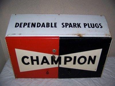1950s Champion Spark Plug Logo - Vintage 1950's Champion Spark Plugs 2 Door Metal Cabinet W Keys Gas