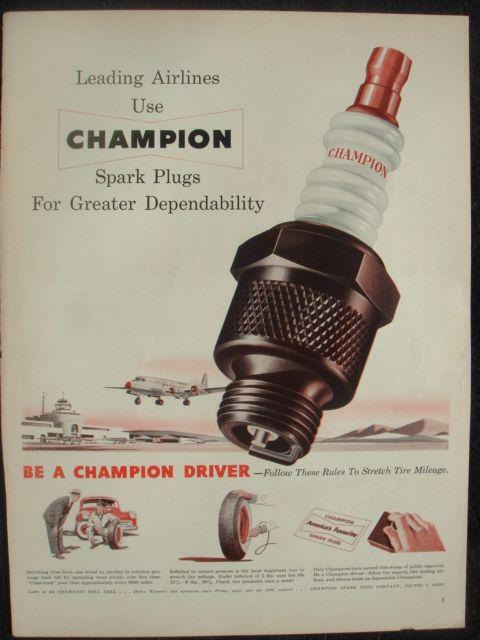 1950s Champion Spark Plug Logo - CHAMPION SPARK PLUGS AD VINTAGE ADVERTISEMENT 1950
