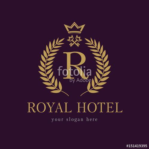 Gold Branch Logo - R company logo. Luxurious hotel. Coat of arms, gold colored round