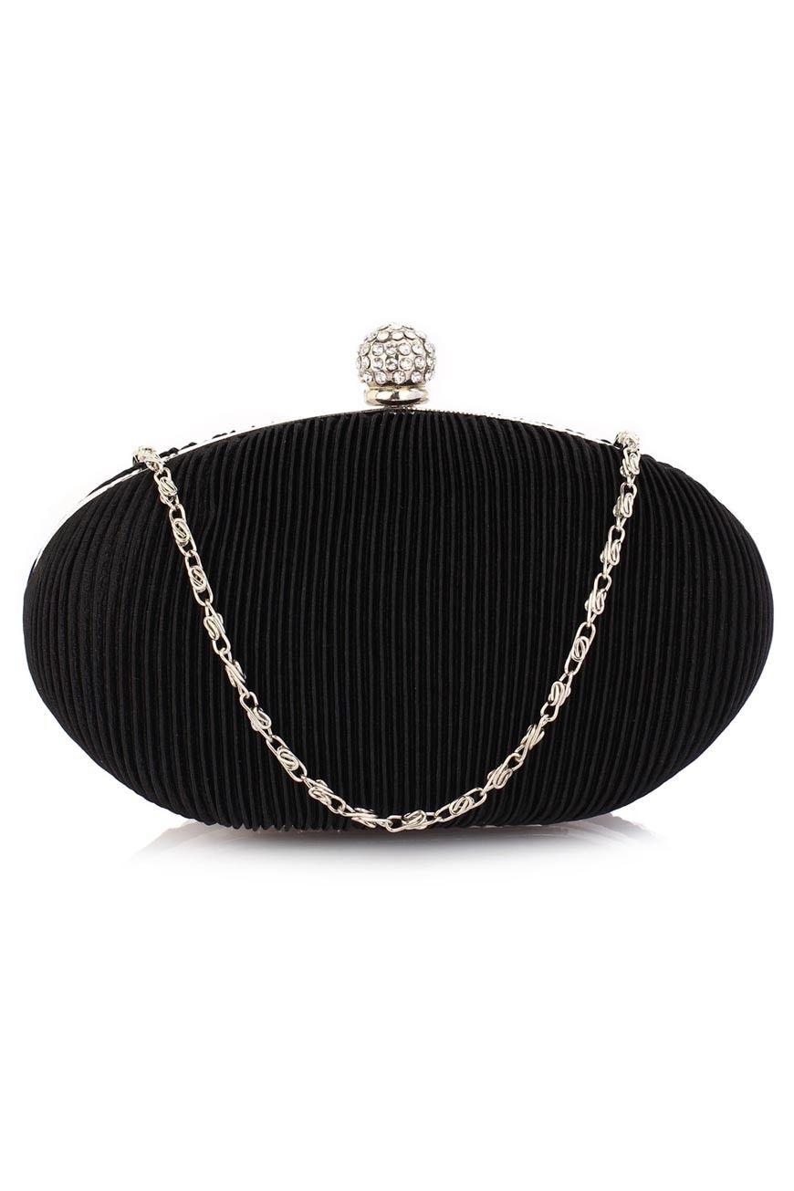 Black Oval Circle Logo - Black Oval Clutch - Satin Evening Handbag