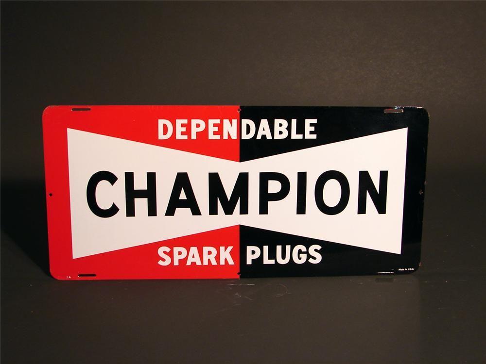 1950s Champion Spark Plug Logo - N.O.S. 1950s Champion Spark Plugs single-sided tin garage fla -