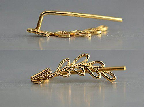 Gold Branch Logo - Handmade gold branch ear pin earring made of 18k gold plated brass