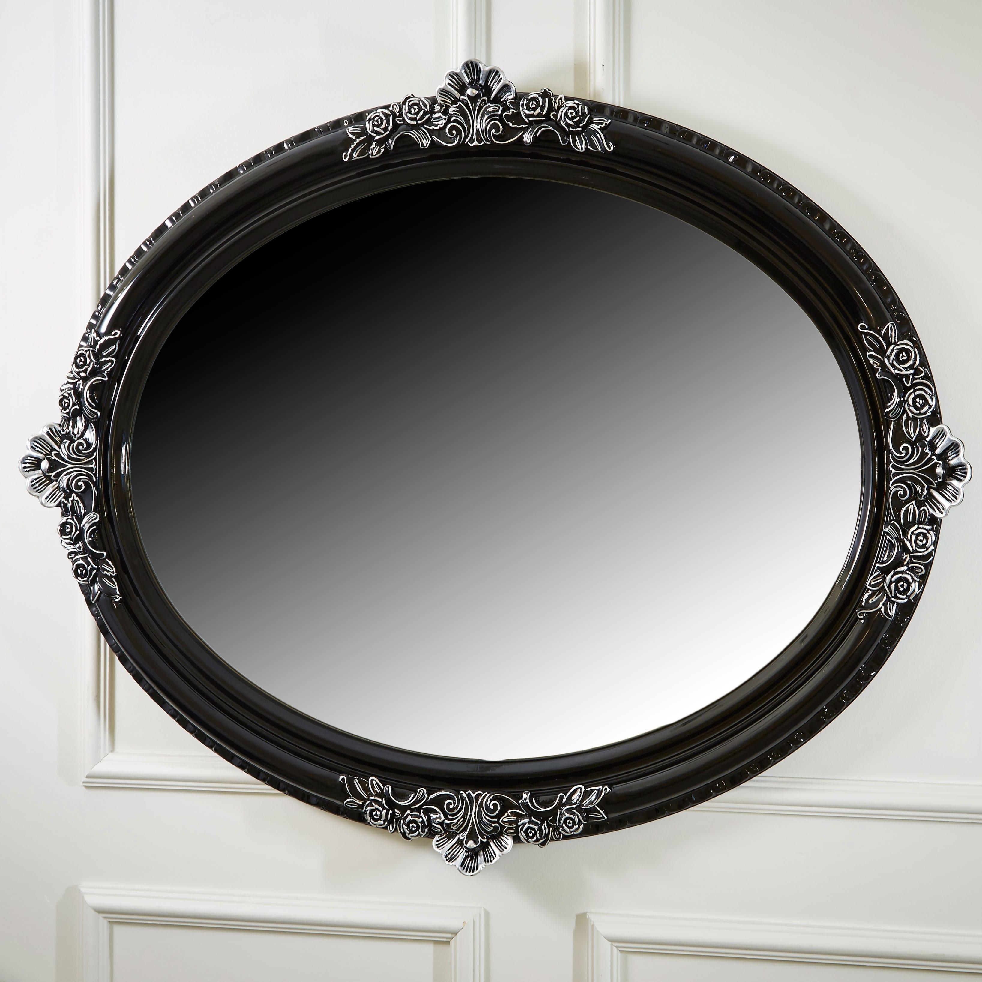Black Oval Circle Logo - Ornate High Gloss Black Oval Mirror | Juliettes Interiors