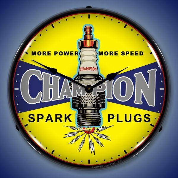 1950s Champion Spark Plug Logo - Champion Spark Plugs Vintage Lighted Wall Clock - Lighted Wall Clocks