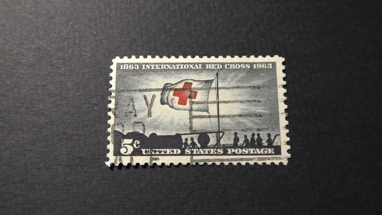 1863 International Red Cross Logo - Postage stamp. USA. 1863 International Red Cross 1963. Price 5 cents
