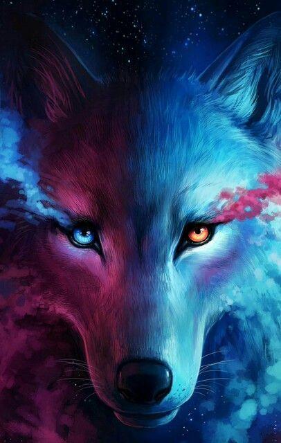 Red and Blue Cool Wolf Logo - Cool wolves arts | cool wolve art | Art, Wolf, Drawings