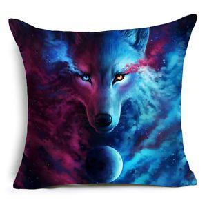 Red and Blue Cool Wolf Logo - Psychedelic Red Blue Wolf Throw Pillow Case Sofa Cushion Cover Home ...
