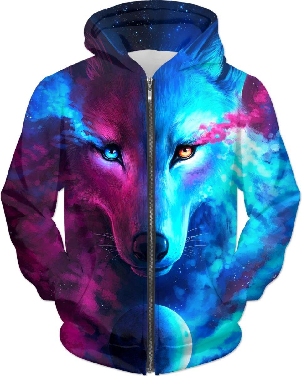 Red and Blue Cool Wolf Logo - Red And Blue Wolf Hoodie