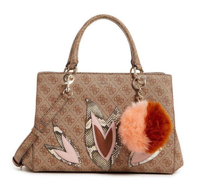 Designer Purse Logo - GUESS Luxury Handbag Ladies Jaden Brown Satchel DESIGNER Bag Purse ...