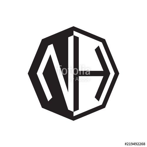 NH Logo - two letter NH octagon negative space logo Stock image and royalty