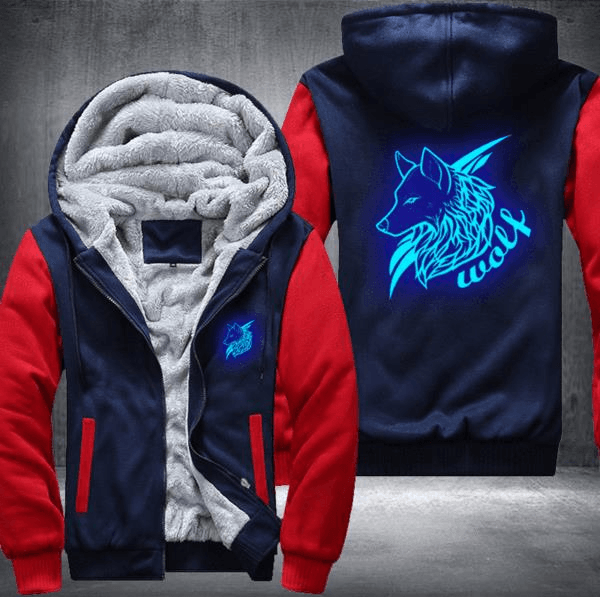 Red and Blue Cool Wolf Logo - Wolf Fleece Jacket. Wolves Hoodie BEST SELLER