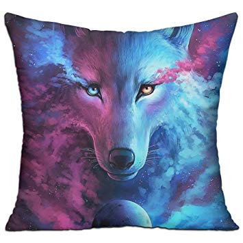 Red and Blue Cool Wolf Logo - ART TANG Pink And Blue Cool Wolf Moon Art Cushion Cover