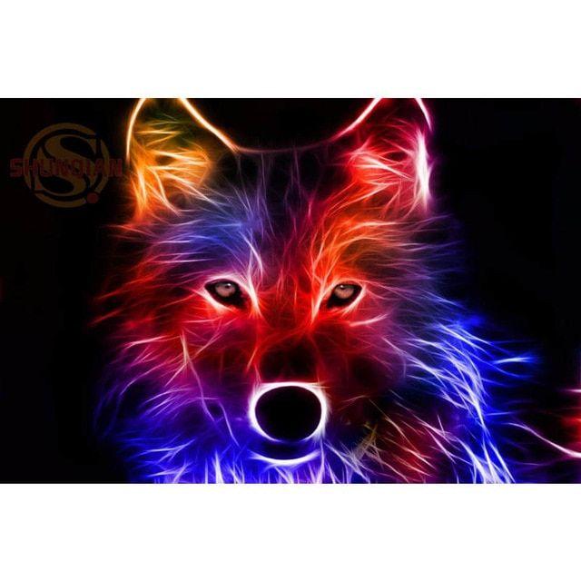 Red and Blue Cool Wolf Logo - New Cool Wolf Animal Poster Custom Satin Poster Print Cloth Fabric ...