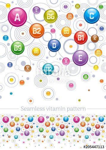 Vitamins Circle Rainbow Logo - Seamless A B C D E K vitamin mineral pattern. Pharmacy medical