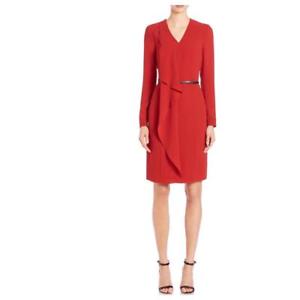 Red Dress Logo - 75% Off $595 Hugo Boss Red Deruna Crepe Dress Waterfall Ruffle