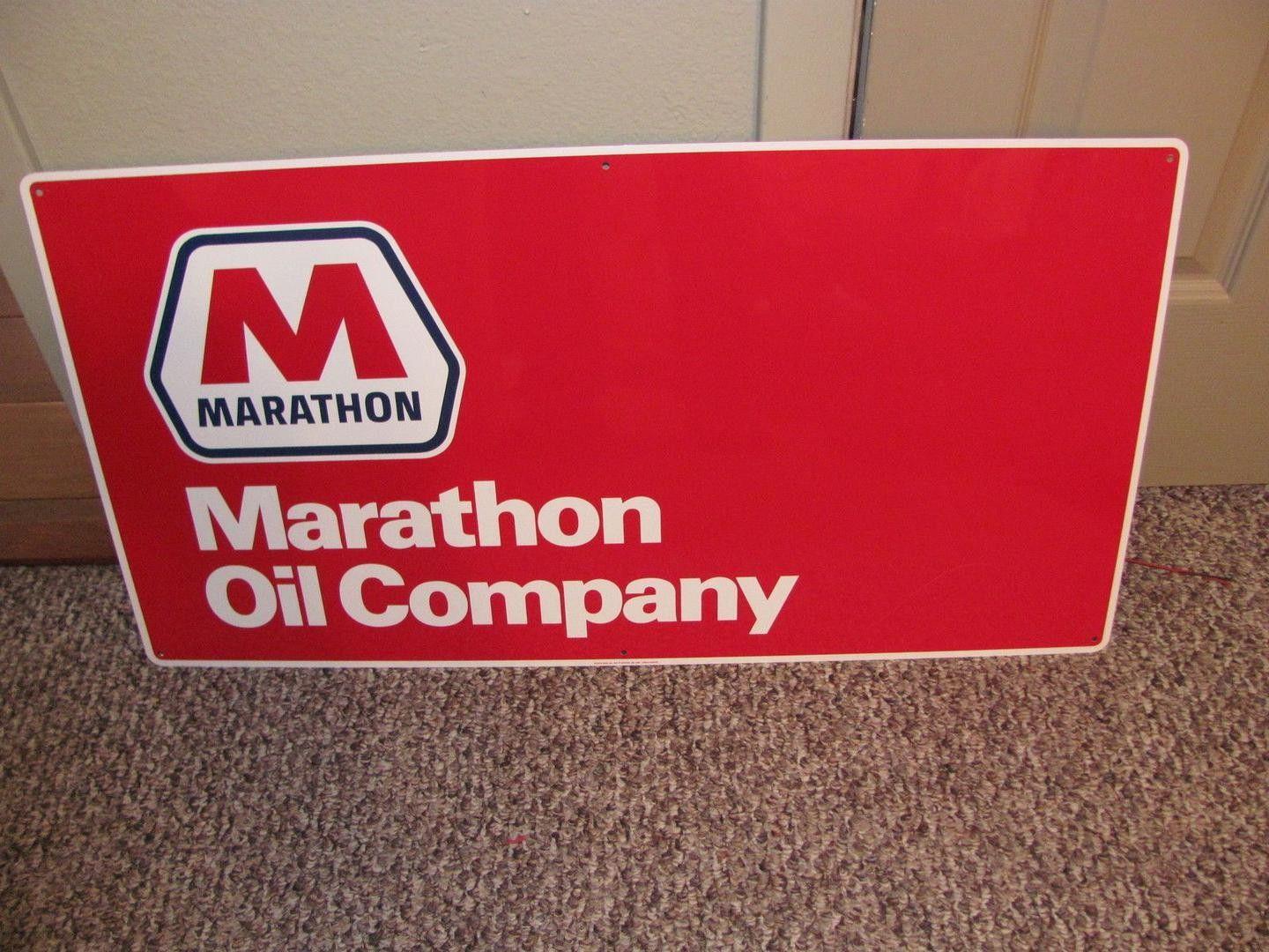 Marathon Oil Company Logo - rare NOS MARATHON OIL COMPANY large sign old logo oilfield derrick ...