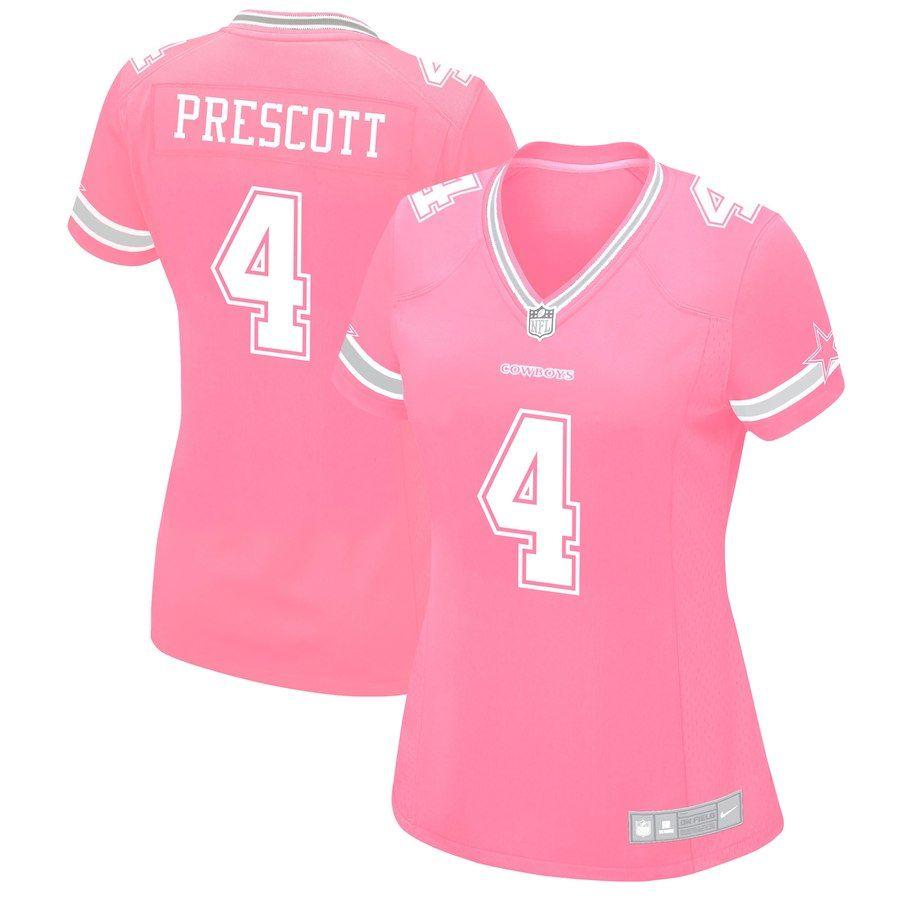 Pink Dallas Cowboys Logo - Women's Dallas Cowboys Dak Prescott Nike Pink Game Jersey