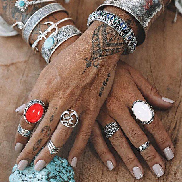 Red Triangle White Triangle above Logo - 7 pcs/set Bohemia Punk Carved Crescent Crown Triangle Eagle White Red Stone  Above Knuckle Finger Midi Rings Set for Women-in Rings from Jewelry & ...