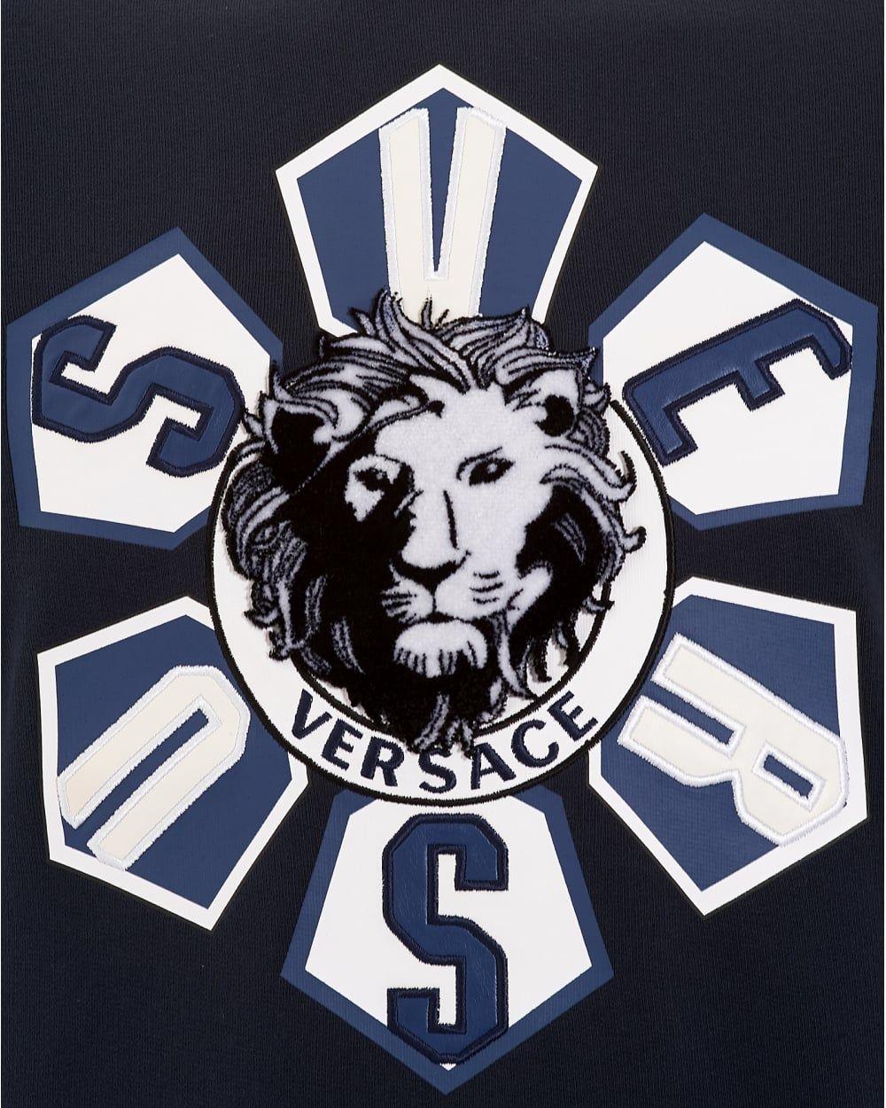 Blue Lion Head Logo - Versus Versace Mens Sweatshirt, Lion Head Applique Navy Blue Jumper
