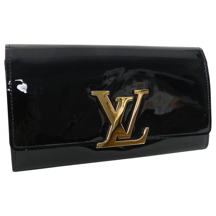 Black LV Logo - Louis Vuitton Black Vernis Louise Wallet with Gold-Tone LV Logo – I ...