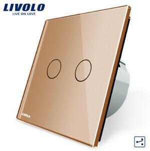 VL Gang Logo - Livolo EU 2 Gang 1 Way Gold Crystal Glass Panel Curtain Touch Switch