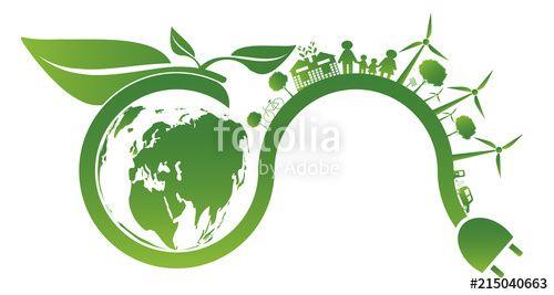 Leaves around Logo - Earth symbol with green leaves around.Ecology.Green cities help the ...
