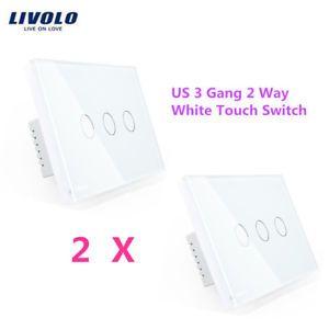 VL Gang Logo - 2PCS Livolo US 3 Gang 2 Way Touch Switch VL C303S 81 White Glass