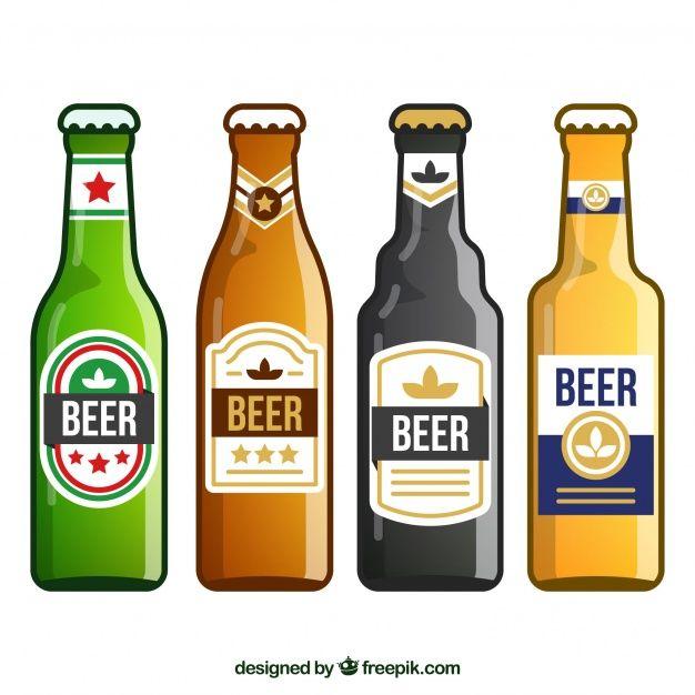 Beer Bottle Logo - Flat beer bottle collection with label Vector