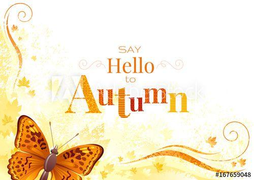 Yellow Swirl Logo - Vector autumn background with butterfly insect, yellow, orange leafs ...