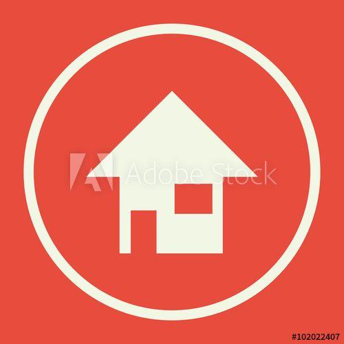 Red White Circle with Triangle Logo - home icon, on red background, white circle border, white outline ...