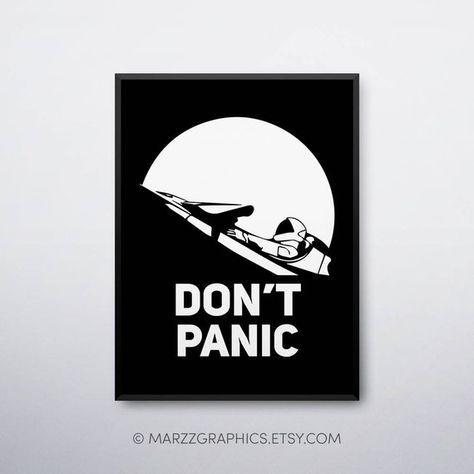 Falcon Heavy SpaceX Logo - Don't Panic, Elon Musk's Starman, Starman Prints, Starman SpaceX ...