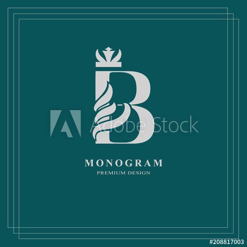 Letter B with Crown Logo - Elegant letter B with crown. Graceful royal style. Calligraphic ...