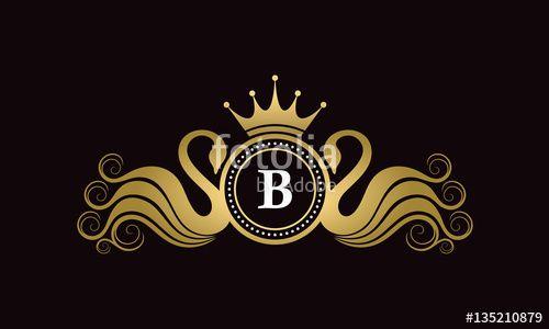 Letter B with Crown Logo - B Letter Swan Wedding Crest Logo