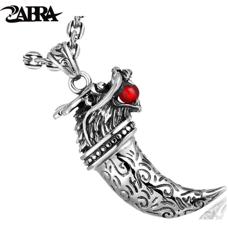 Red Stone Head Logo - ZABRA Dragon Head Bite Red Stone Wolf Fang Vintage Pendant Men ...