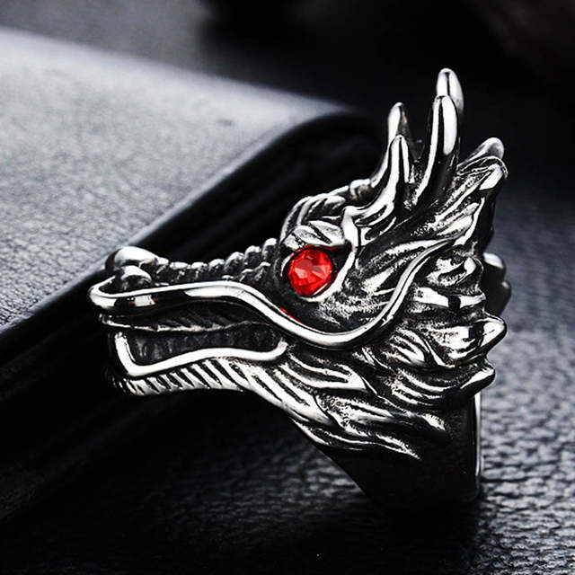 Red Stone Head Logo - Online Shop hot sale Dragon Head Rings For Men Punk Rock Style Red ...