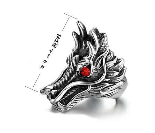 Red Stone Head Logo - Stainless Steel Dragon Rings Big Dragon Head with Red Stone Eyes ...