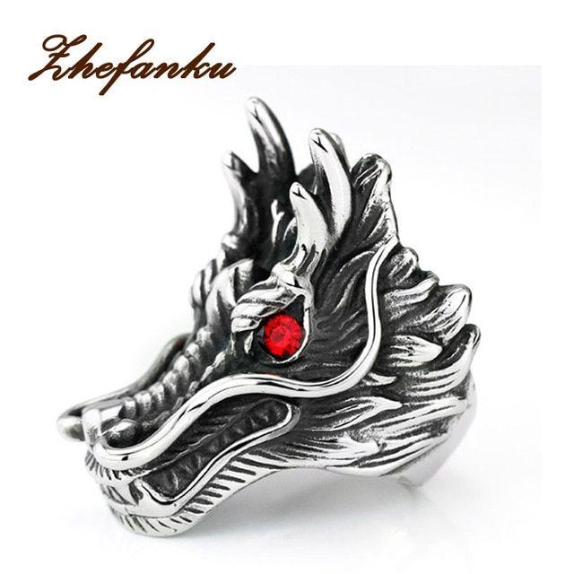 Red Stone Head Logo - new hot sale Dragon Head Rings For Men Punk Rock Style Red