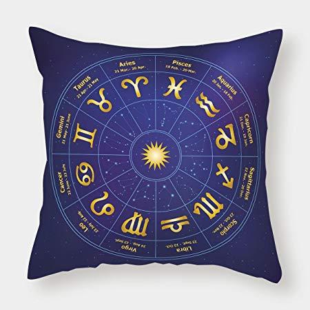 Circle of Stars Blue Yellow Square Logo - Cotton Linen Throw Pillow Cushion Cover,Astrology,Horoscope Zodiac ...