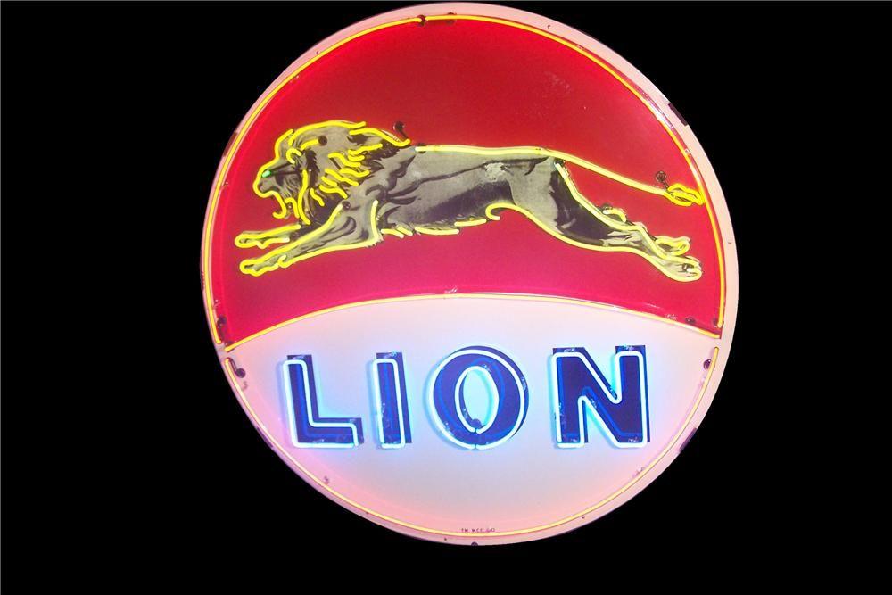 Lion Oil Logo - Rarely seen 1950s Lion Oil single-sided porcelain neon servic