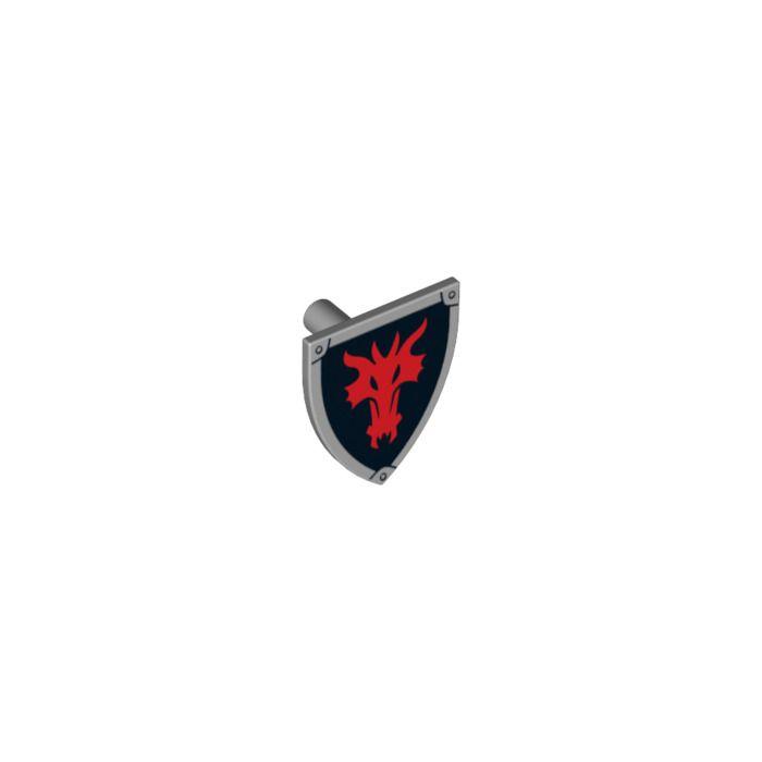 Red Stone Head Logo - LEGO Medium Stone Gray Minifig Shield Triangular with Red Dragon