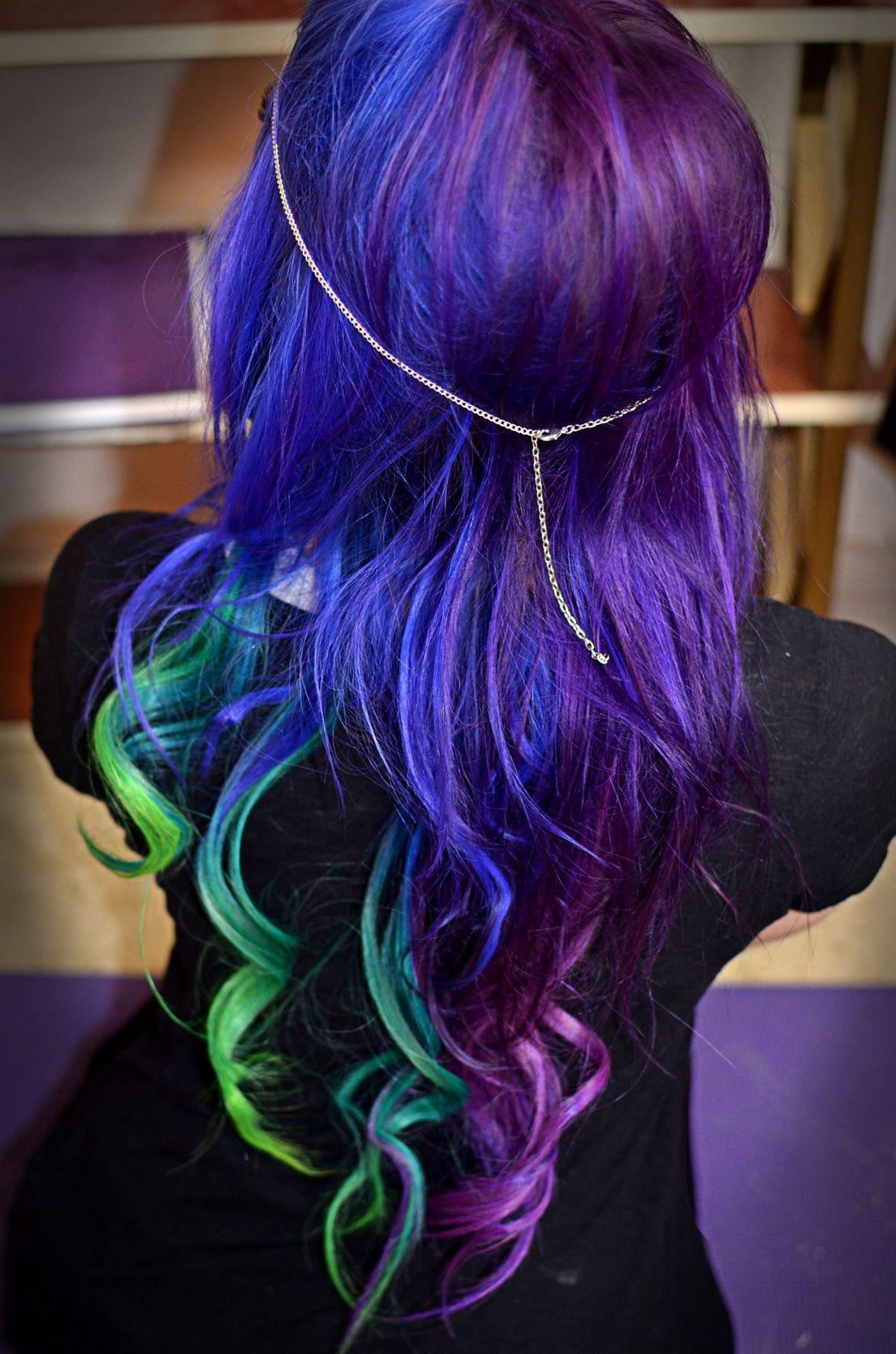 Purple and Green Cool Logo - Galaxy hair -- Too cool!! Blue purple and green dyed hair | Hair dye ...