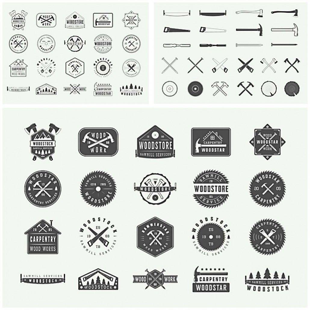 Carpentry Logo - Description: Set of 40 vintage carpentry logos, badges, emblems