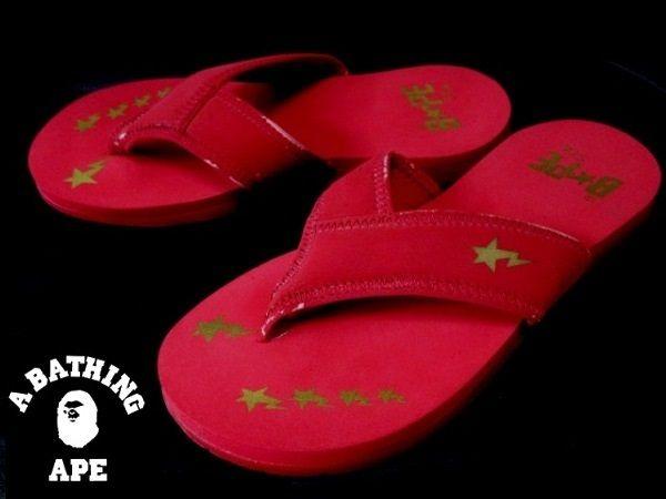 Red BAPE Star Logo - BAPE A Bathing Ape Star Logo beach sandals bottom duck : Real Yahoo ...