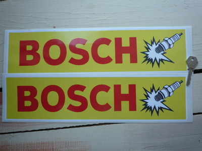 Bosch Spark Plugs Logo - Bosch Spark Plug Yellow & Red Oblong Stickers. 10.75 Pair