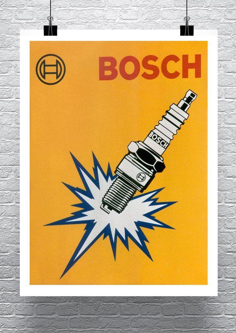 Bosch Spark Plugs Logo - Bosch Spark Plug Auto Advertising Vintage Poster Rolled