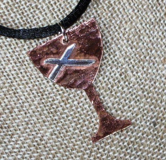 Disciples Chalice Logo - Hammered Copper Chalice Pendant with Sterling St. Andrew's Cross ...