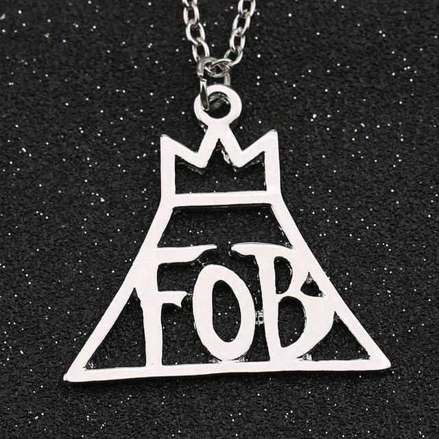 FOB Logo - Fall Out Boy Necklace Rock Band FOB Letter Crown Logo Patrick Stump