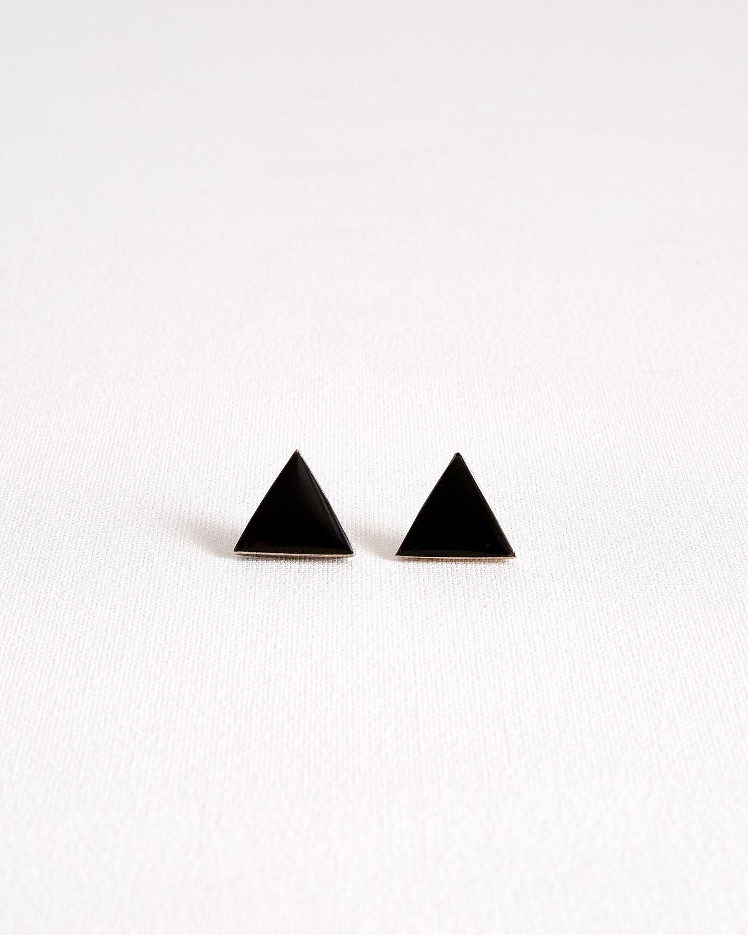 2 Silver Triangle Logo - Onyx + Silver Triangle Earrings — FORM Atelier