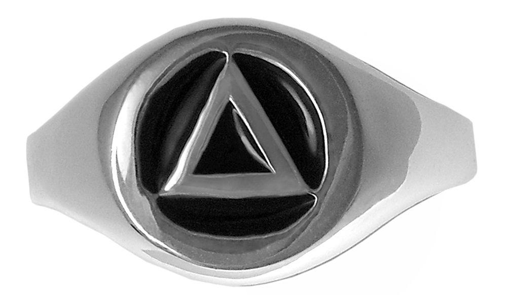 2 Silver Triangle Logo - Sterling Silver AA Symbol Circle Triangle Signet Ring With Black