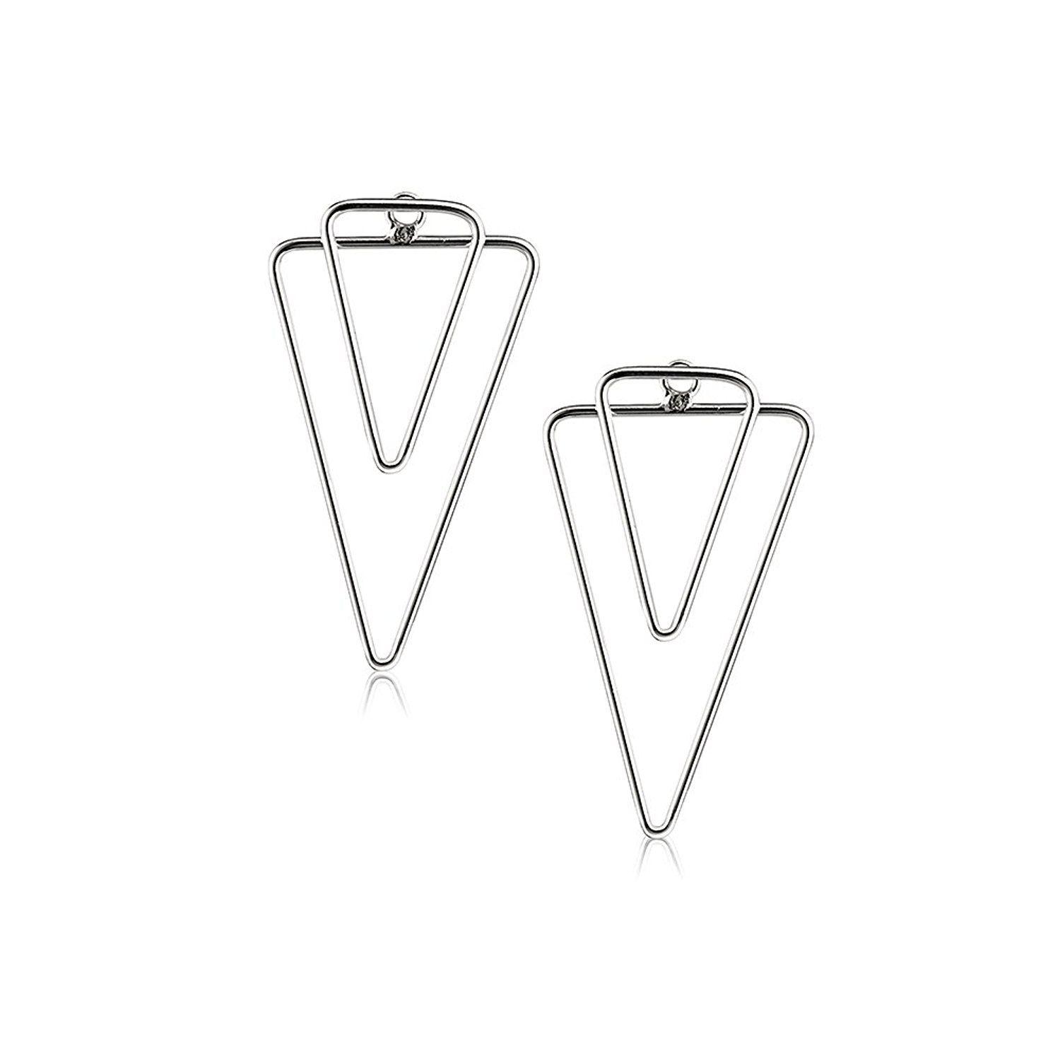 2 Silver Triangle Logo - 925 Sterling Silver (2) Large Open Triangular Spike Stud w ...
